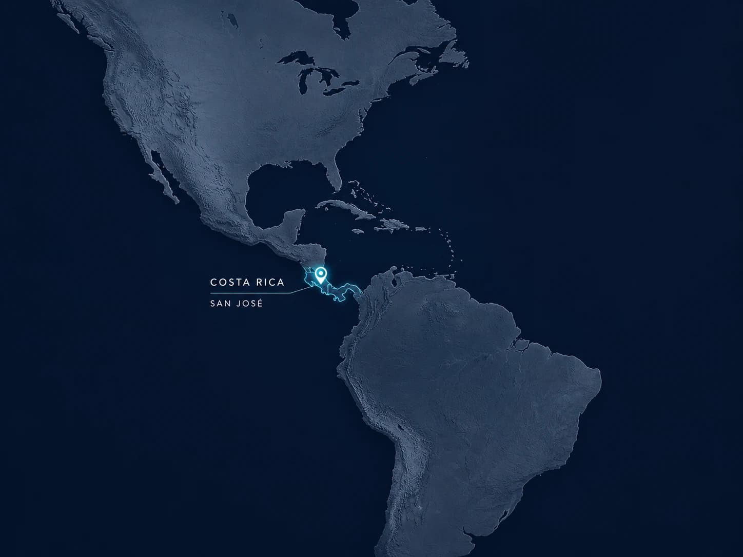 Map showing Aerocorp in Costa Rica between North and South America