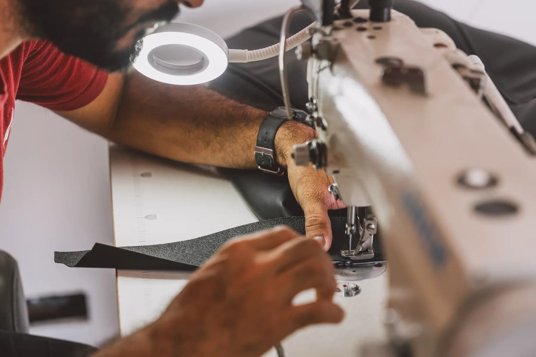 Precision aircraft upholstery sewing performed in the Aerocorp workshop